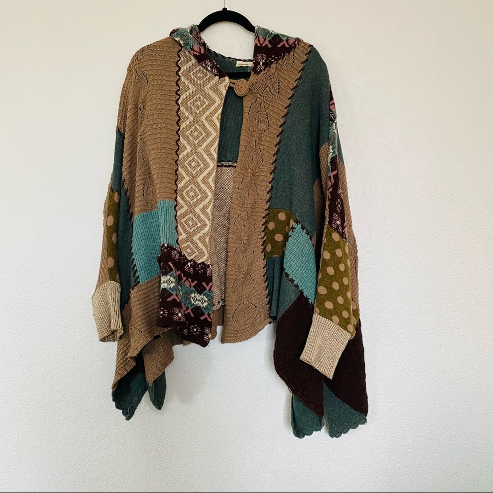 Sleeping on snow patchwork poncho sweater- Anthropologie